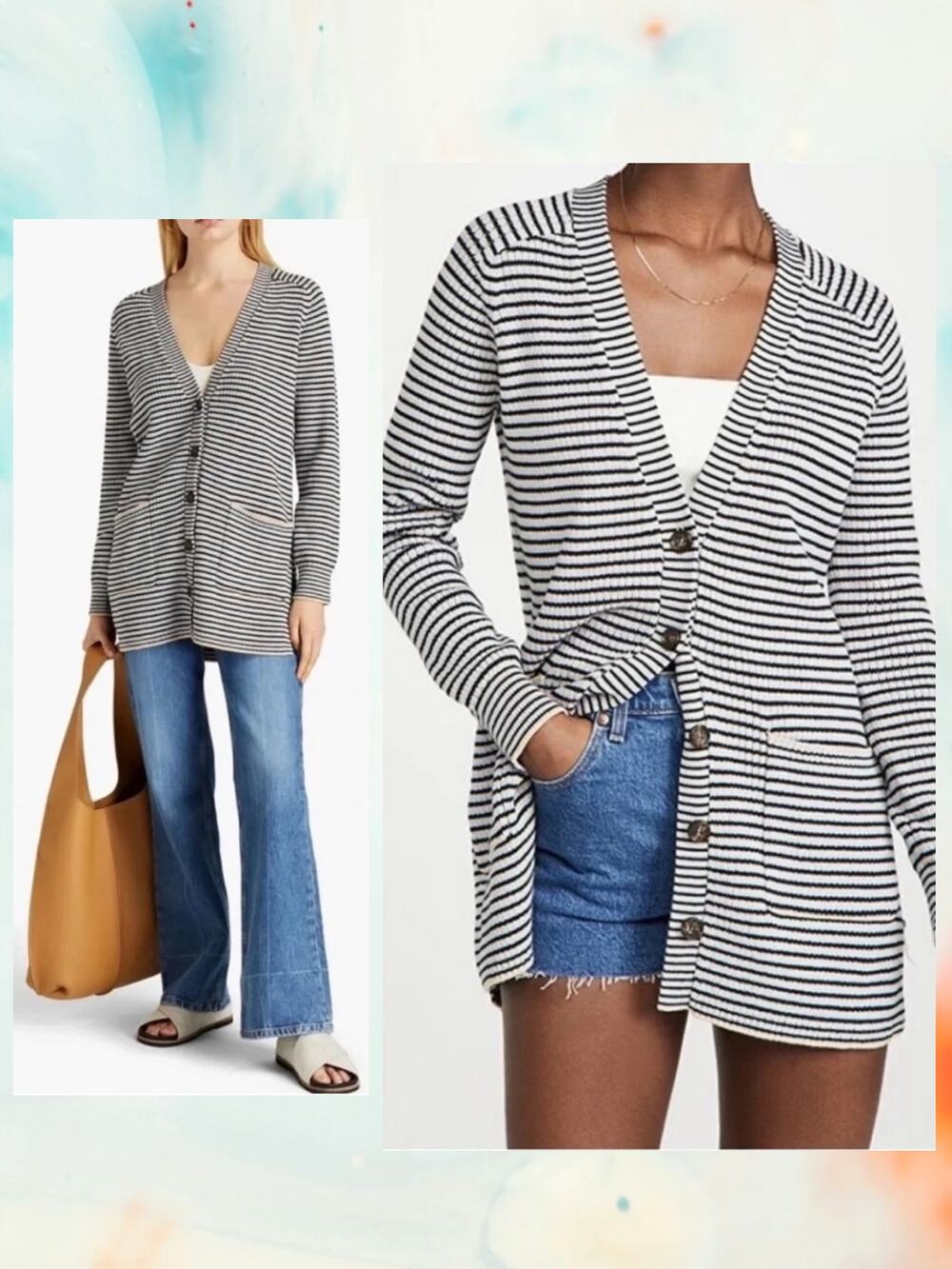 A.L.C. Caspian Striped Cardigan Knit Relaxed Gorpcore Italian Yarn Longline Cozy